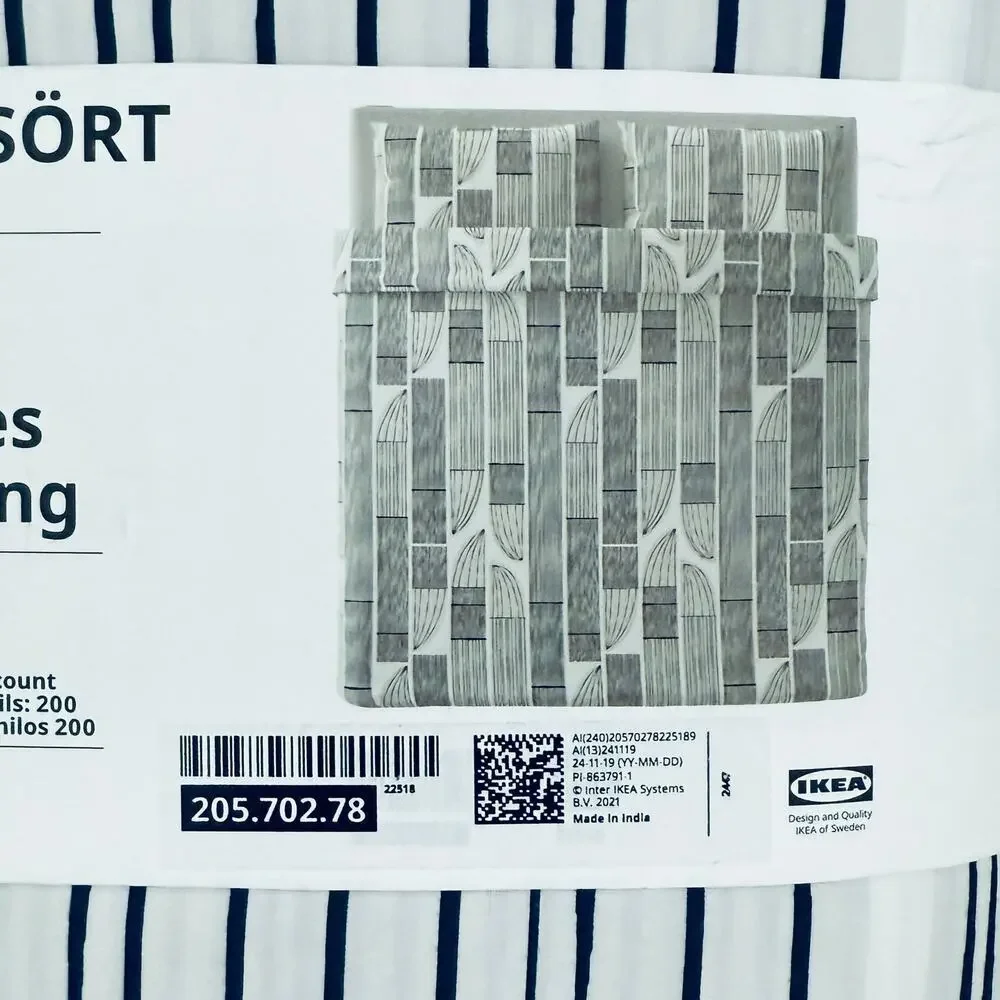IKEA BERGKORSORT White & Gray King Duvet Cover & Pillowcases